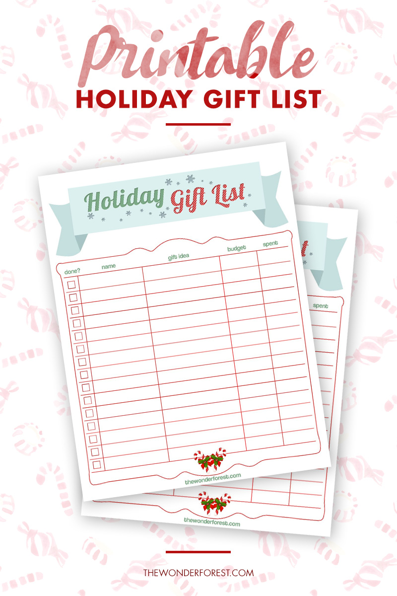 Free Holiday Gift List Printable