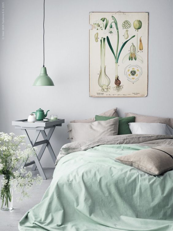 Mint and grey bedroom