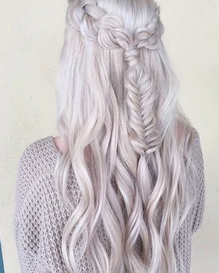 Silver Fishtail Braid for Long Hair