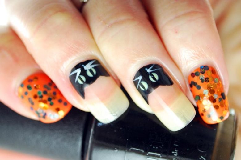 black cat nail art