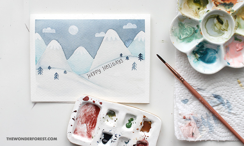 Watercolor Winter Scenery Business Holiday Cards & Business Christmas Cards