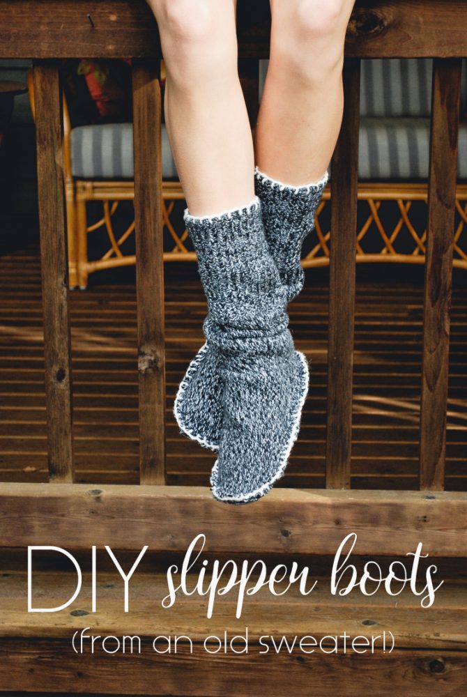 DIY Slipper Boots from a Sweater