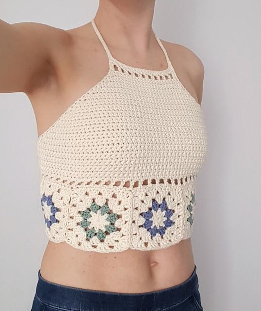 Summer Flower Top, Granny Square Top, Free Crochet Top Pattern