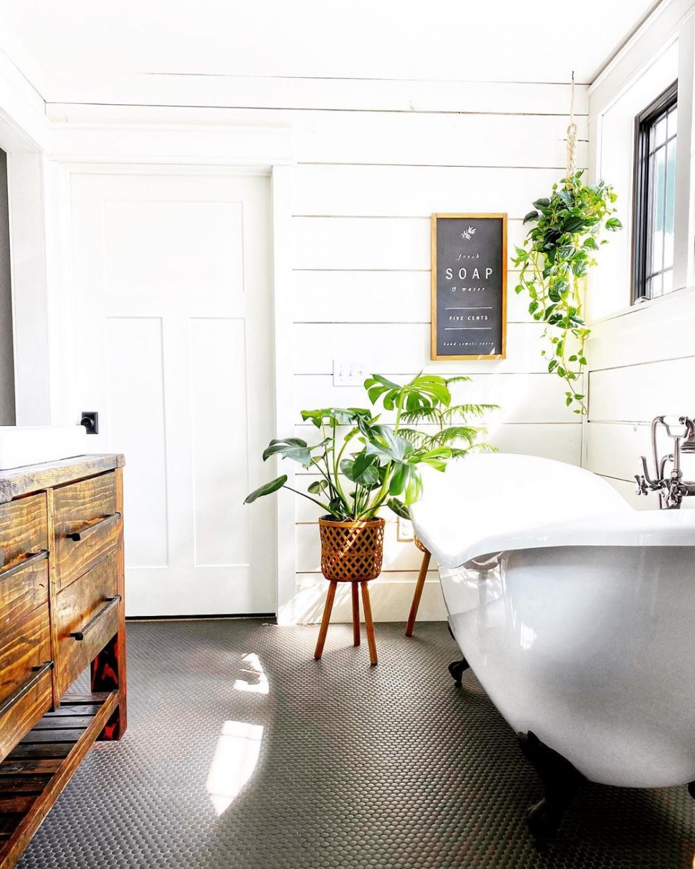 White minimal farmhouse bathroom