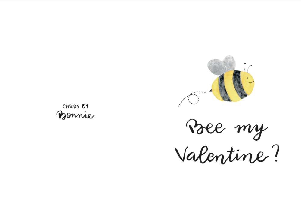 Valentine's Day Printable Card: Bee My Valentine