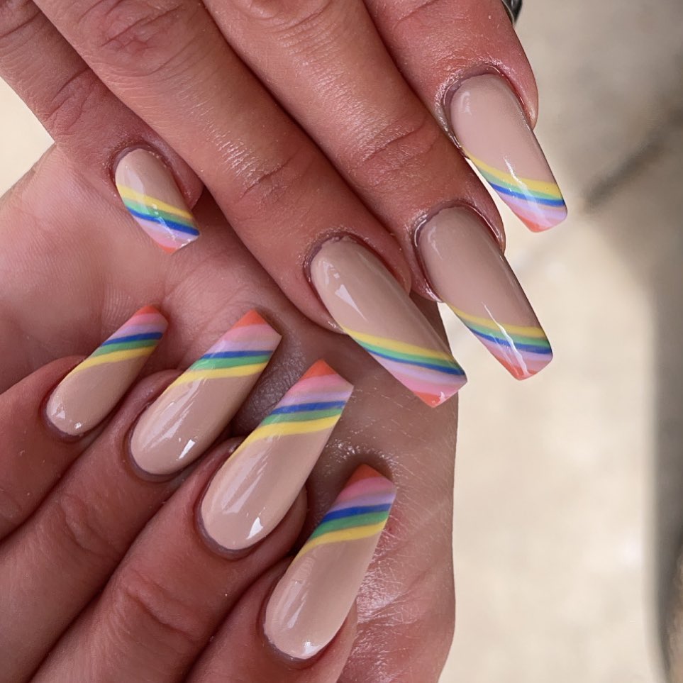 This is a cute and easy pastel cloud rainbow freehand design, all you have  to do is make some dots and l… | Pastel nails designs, Pastel nail art,  Cute nail designs