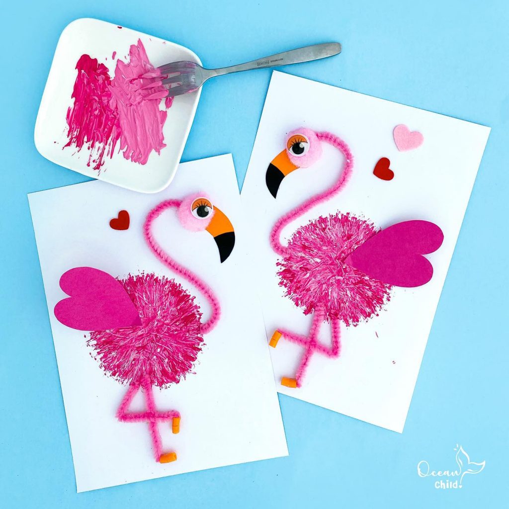 Cute Flamingo Artwork For Kids Valentine