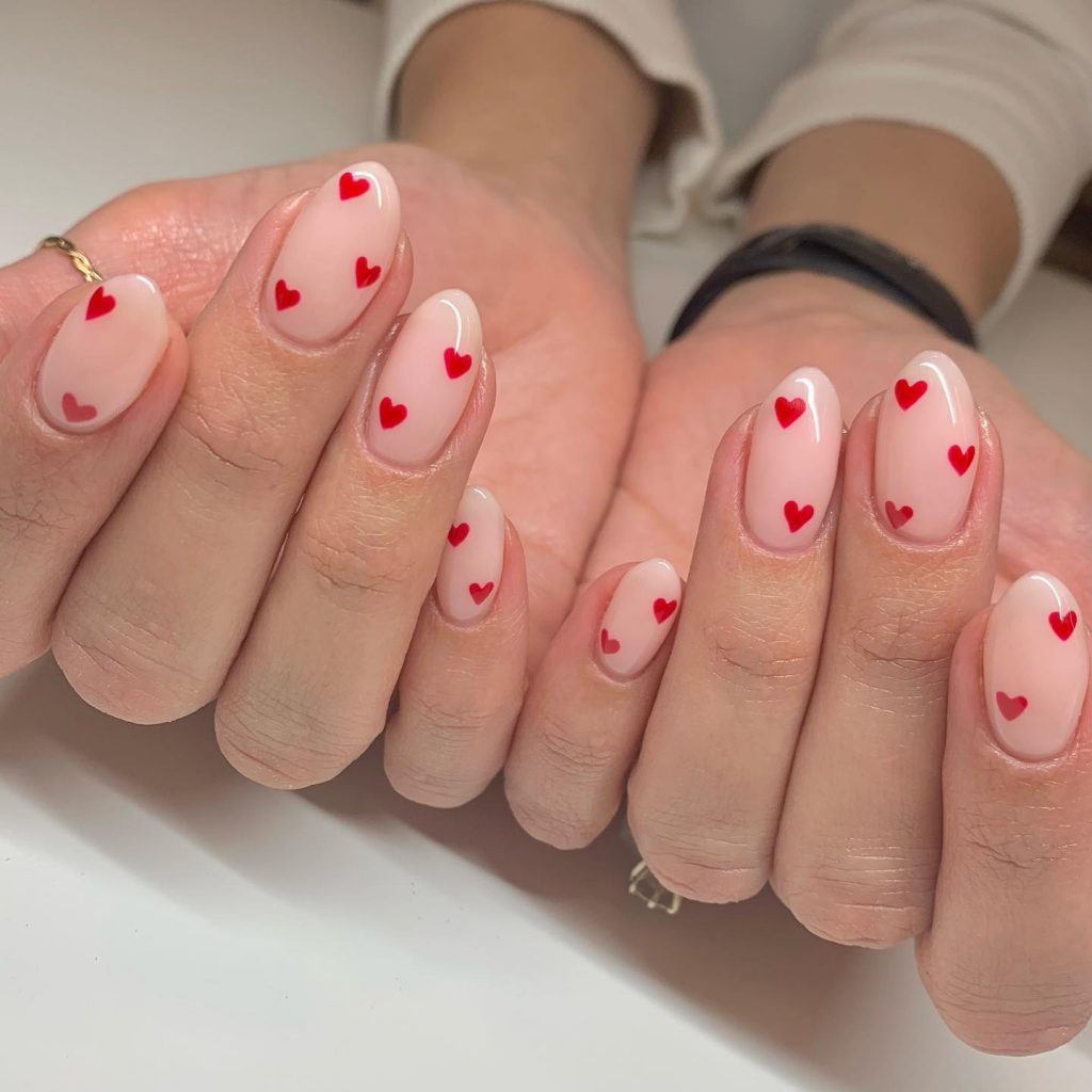 Valentine's Day Pink Nails with Hearts - Beauty Art by Olga