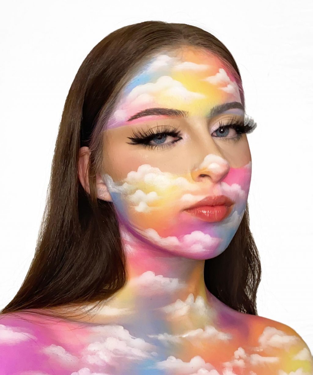 rainbow clouds face body paint