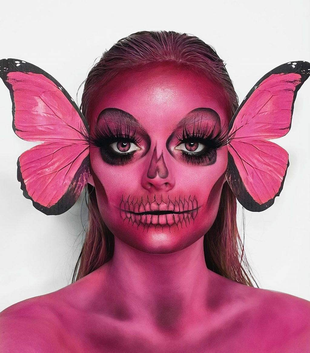 pink butterfly skull makeup