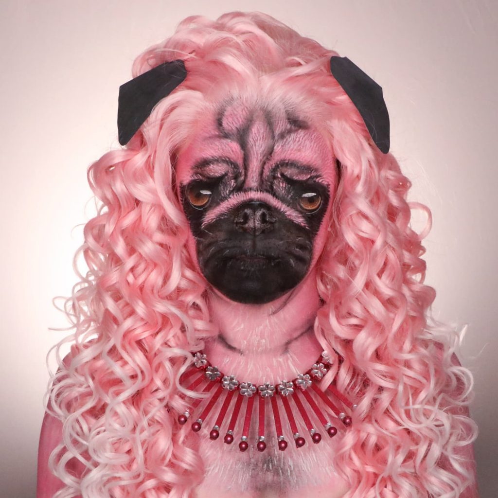 pink pug realistic face painting