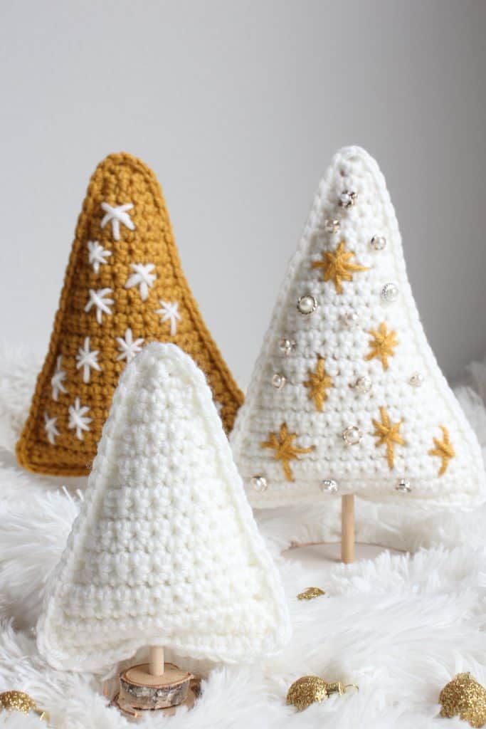 Gold & White Crochet Christmas Trees Crochet Pattern