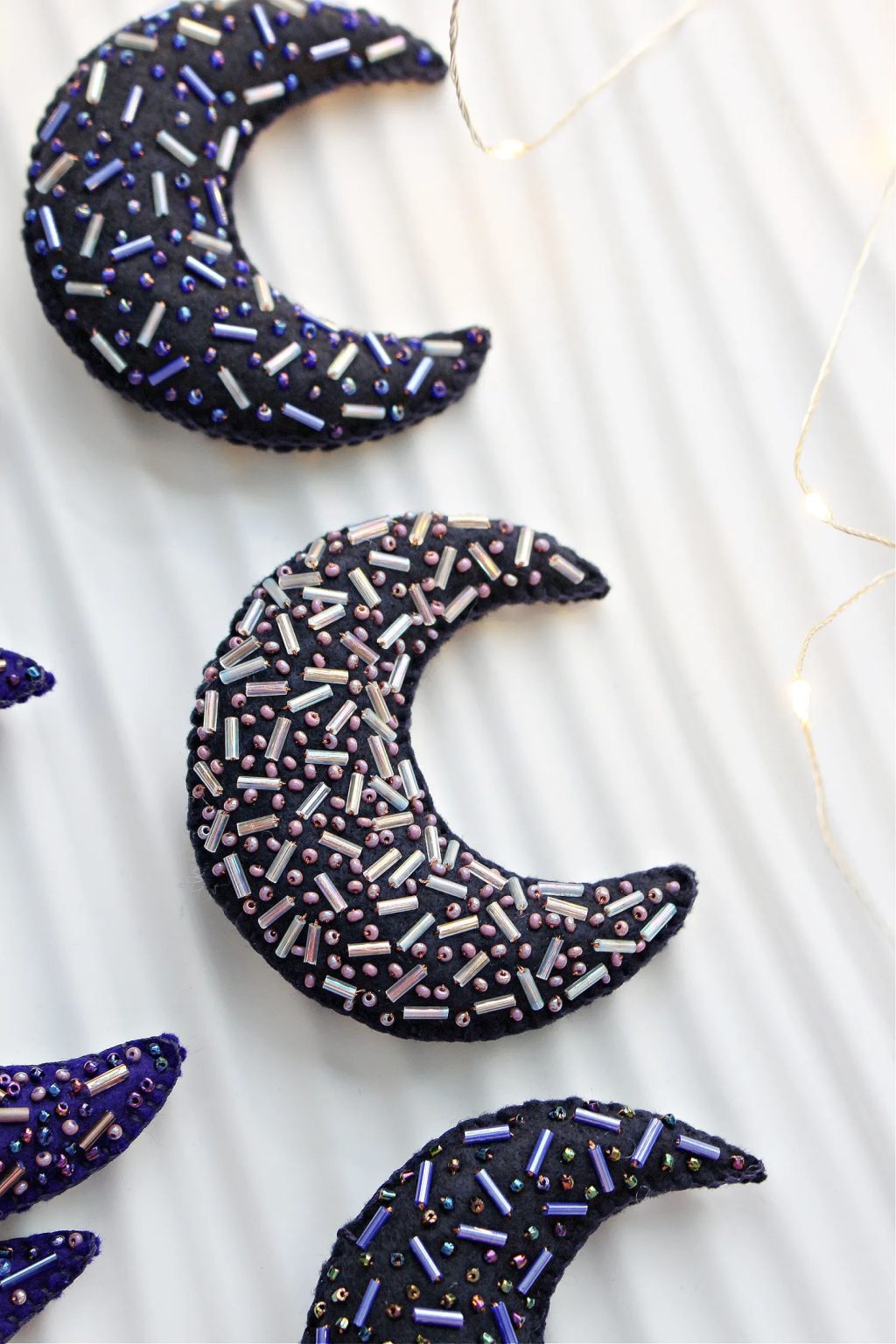 Beaded Moon Felt DIY Ornaments