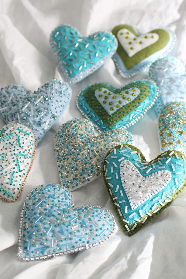 beaded hearts ornaments