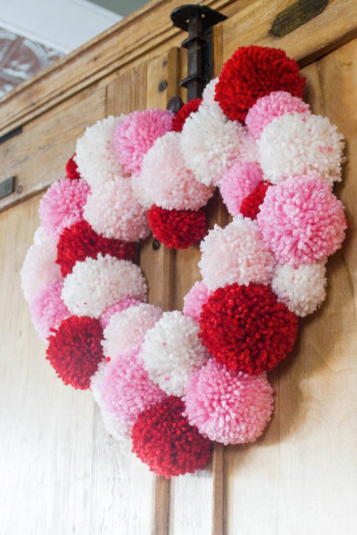 valentines day pom pom heart wreath