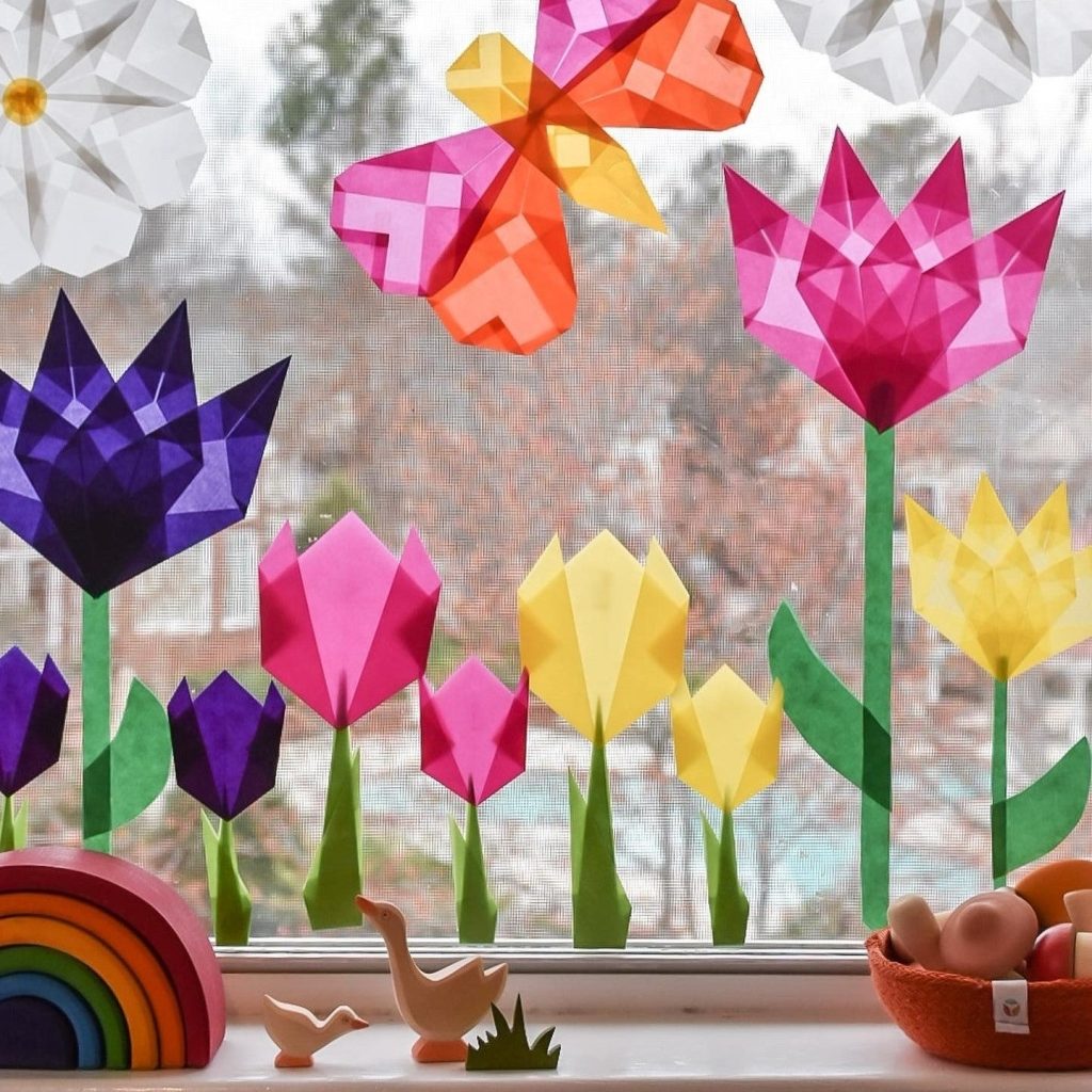 origami paper window flowers