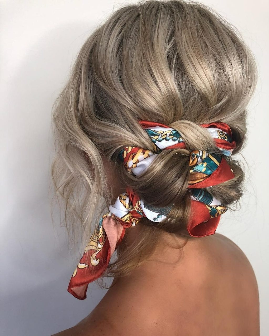 Hairstyle updo with a scarf