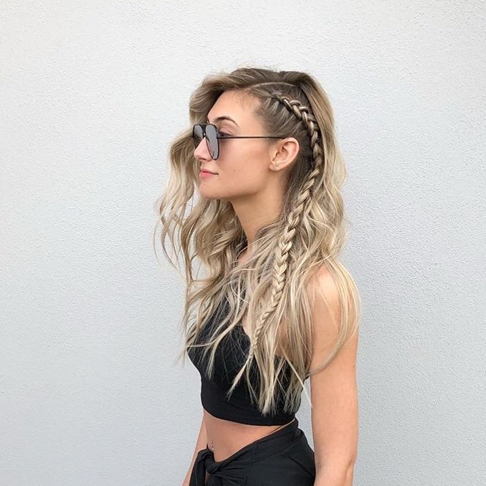 wavy hair with a dutch braid down the side