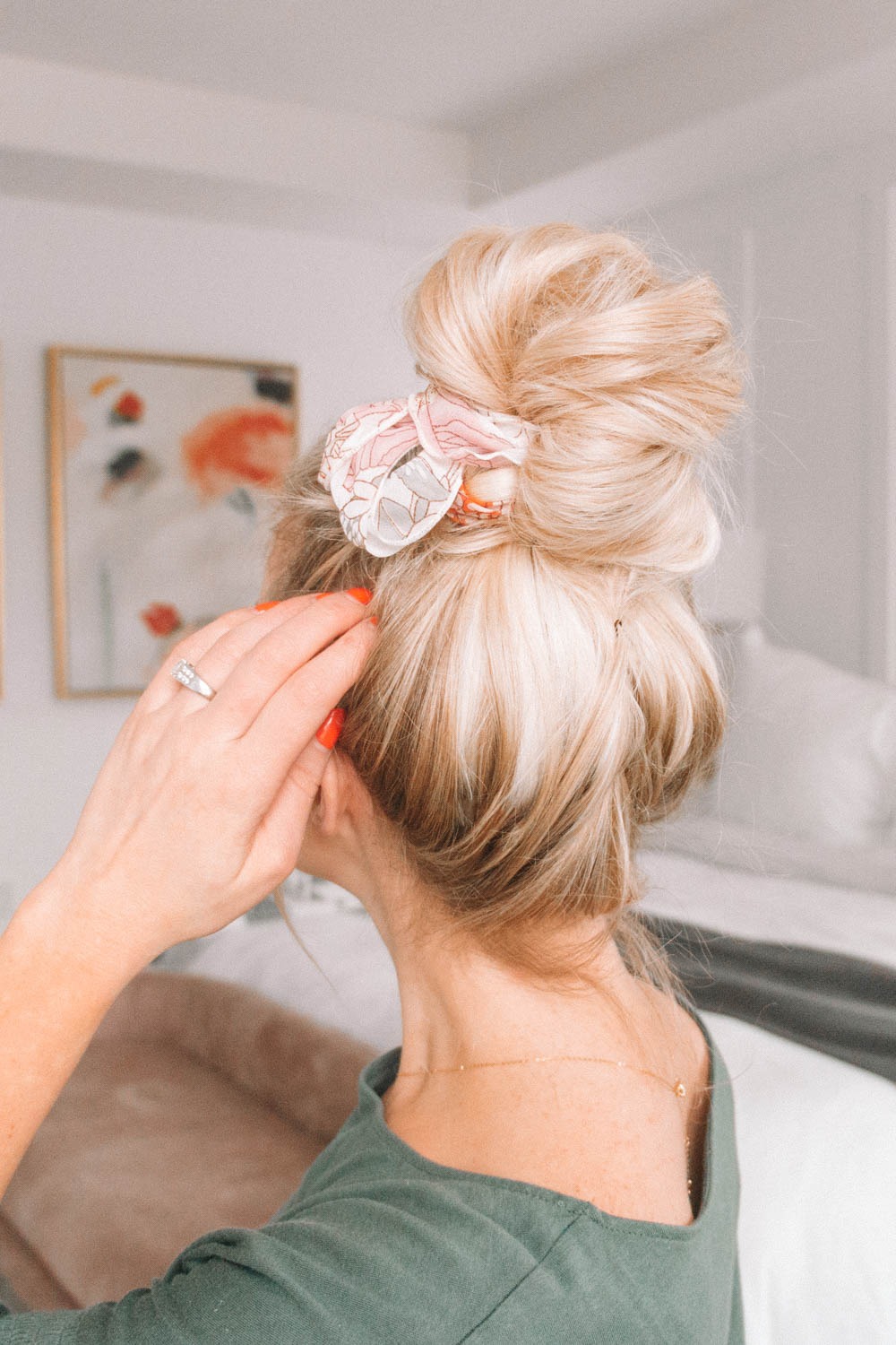 Messy bun with scarf