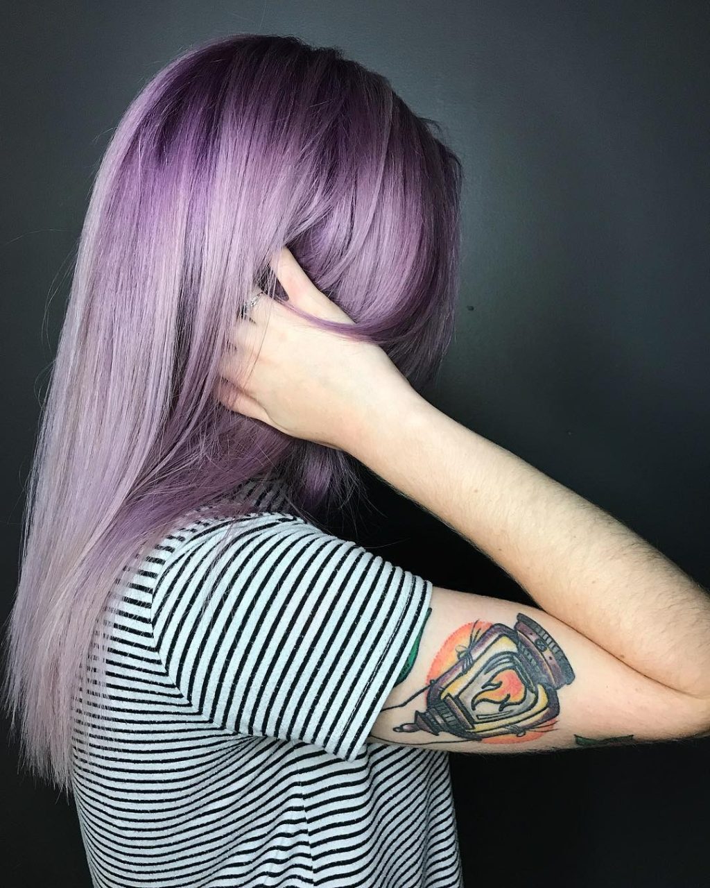 Purple on top, silver on bottom hair